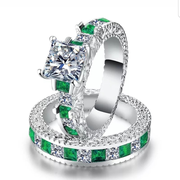 Huitan Jewelry - New S925 white sapphire & emerald rings